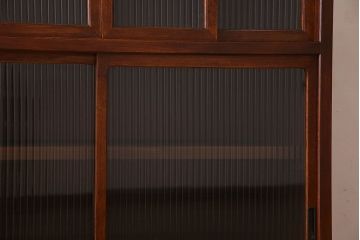 アンティーク家具　モールガラス引き戸　前面欅材　和製アンティークの収納棚(戸棚、本箱、ブックケース)