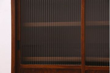 アンティーク家具　モールガラス引き戸　前面欅材　和製アンティークの収納棚(戸棚、本箱、ブックケース)