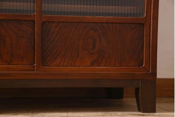 アンティーク家具　モールガラス引き戸　前面欅材　和製アンティークの収納棚(戸棚、本箱、ブックケース)