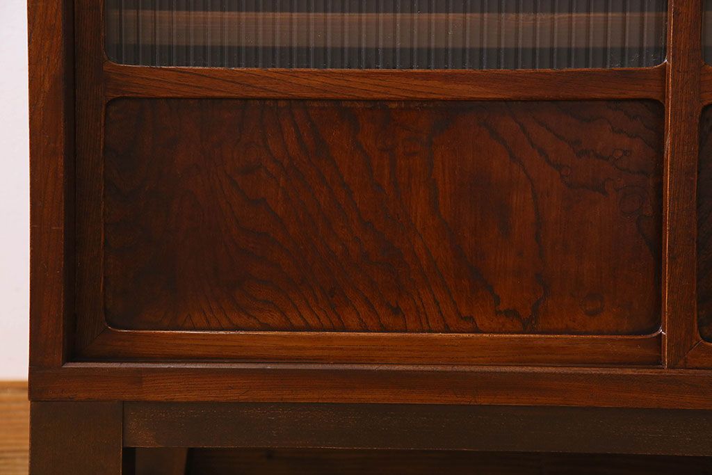 アンティーク家具　モールガラス引き戸　前面欅材　和製アンティークの収納棚(戸棚、本箱、ブックケース)