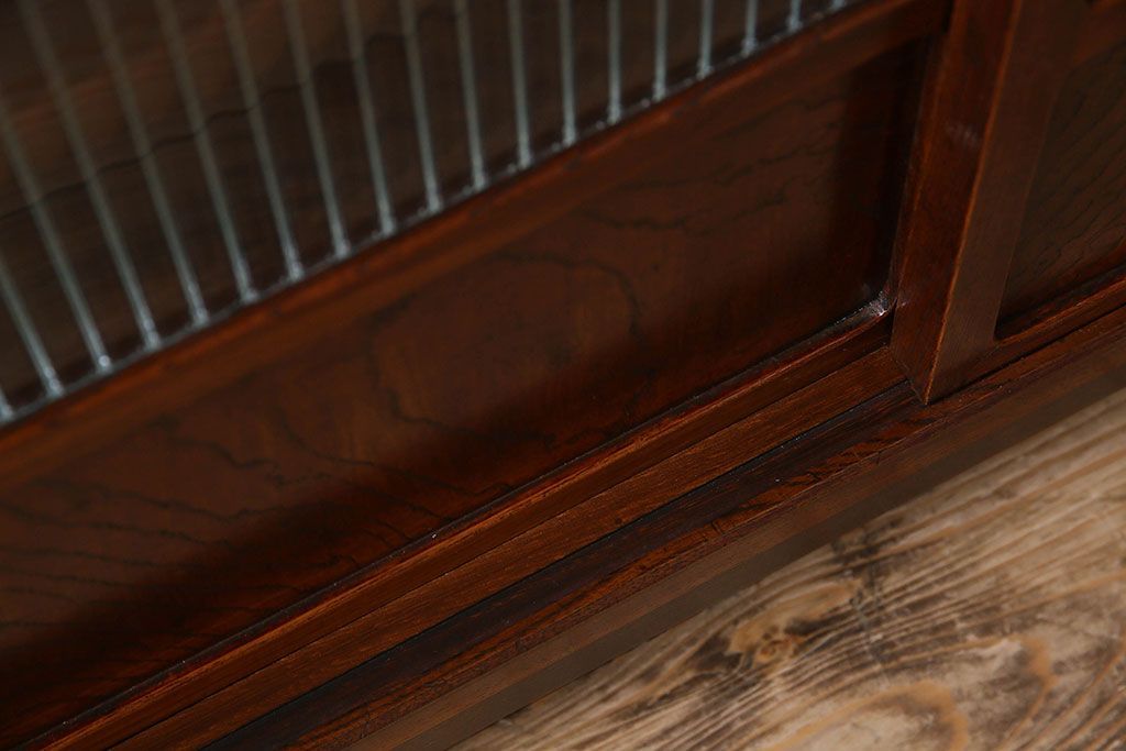 アンティーク家具　モールガラス引き戸　前面欅材　和製アンティークの収納棚(戸棚、本箱、ブックケース)