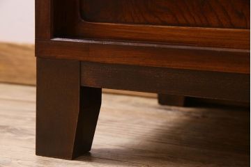 アンティーク家具　モールガラス引き戸　前面欅材　和製アンティークの収納棚(戸棚、本箱、ブックケース)