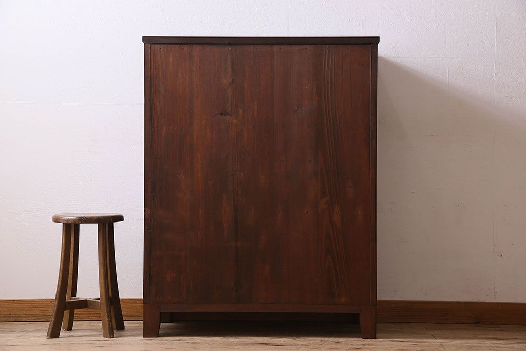 アンティーク家具　モールガラス引き戸　前面欅材　和製アンティークの収納棚(戸棚、本箱、ブックケース)