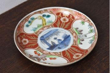 アンティーク雑貨　古民具・骨董　幕末明治期　色絵錦手六寸皿(伊万里)(1)