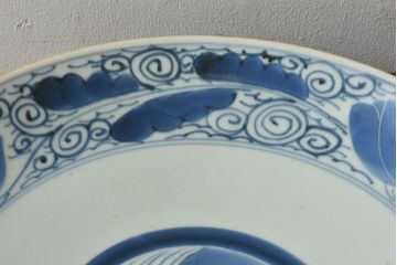 アンティーク雑貨　古民具・骨董　江戸期　染付　帆に蓮文　大皿(伊万里)