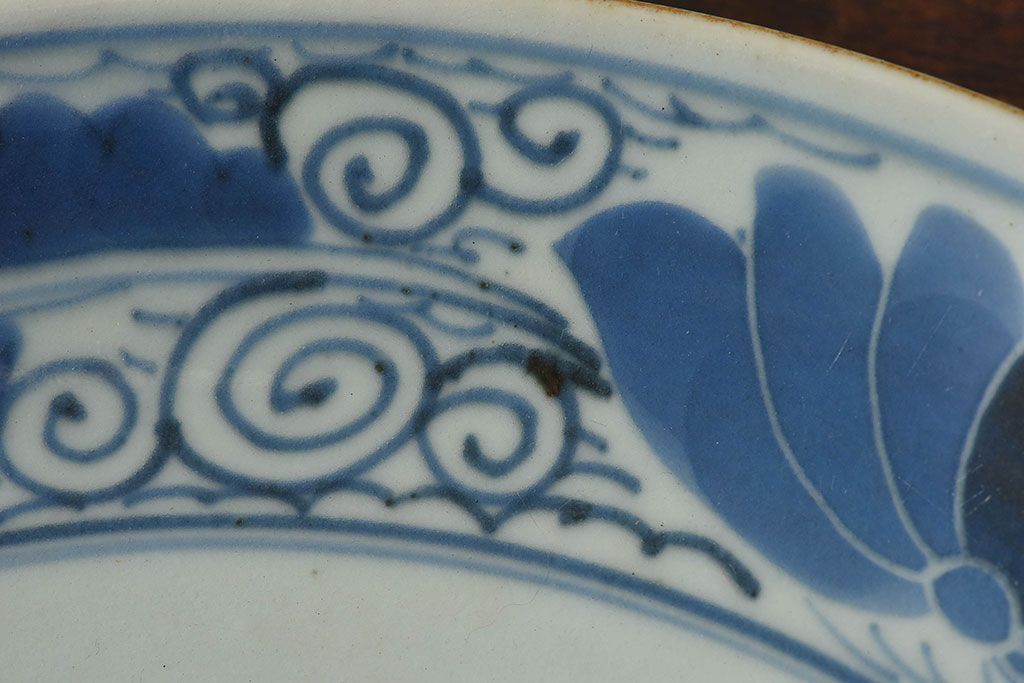 アンティーク雑貨　古民具・骨董　江戸期　染付　帆に蓮文　大皿(伊万里)