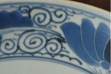 アンティーク雑貨　古民具・骨董　江戸期　染付　帆に蓮文　大皿(伊万里)