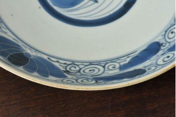 アンティーク雑貨　古民具・骨董　江戸期　染付　帆に蓮文　大皿(伊万里)