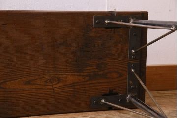 アンティーク家具　和製アンティーク　天板一枚板　古い栗材の鉄脚ベンチ(アイアンベンチ、長椅子、ローテーブル)