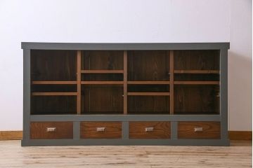 ペイント家具　引き出し付き!シックなカラーが素敵な四面引き戸の収納棚(戸棚、食器棚)