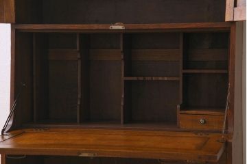 アンティーク家具　和製アンティーク　タモ材　色ガラス入り!上質なデザインのライティングビューロー(机、在宅ワーク、在宅用デスク、収納棚)