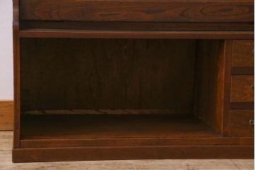 アンティーク家具　和製アンティーク　タモ材　色ガラス入り!上質なデザインのライティングビューロー(机、在宅ワーク、在宅用デスク、収納棚)