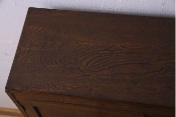 アンティーク家具　和製アンティーク　タモ材　色ガラス入り!上質なデザインのライティングビューロー(机、在宅ワーク、在宅用デスク、収納棚)