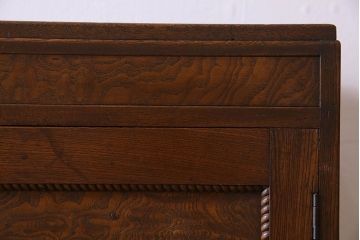 アンティーク家具　和製アンティーク　タモ材　色ガラス入り!上質なデザインのライティングビューロー(机、在宅ワーク、在宅用デスク、収納棚)