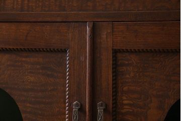 アンティーク家具　和製アンティーク　タモ材　色ガラス入り!上質なデザインのライティングビューロー(机、在宅ワーク、在宅用デスク、収納棚)