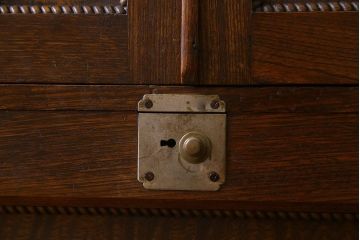 アンティーク家具　和製アンティーク　タモ材　色ガラス入り!上質なデザインのライティングビューロー(机、在宅ワーク、在宅用デスク、収納棚)