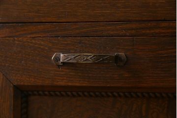 アンティーク家具　和製アンティーク　タモ材　色ガラス入り!上質なデザインのライティングビューロー(机、在宅ワーク、在宅用デスク、収納棚)