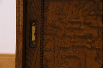 アンティーク家具　和製アンティーク　タモ材　色ガラス入り!上質なデザインのライティングビューロー(机、在宅ワーク、在宅用デスク、収納棚)