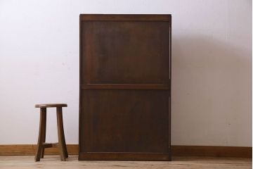 アンティーク家具　和製アンティーク　タモ材　色ガラス入り!上質なデザインのライティングビューロー(机、在宅ワーク、在宅用デスク、収納棚)