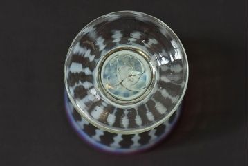 アンティーク雑貨　古民具・骨董　和ガラス　乳白色　赤縁玉垂れ文なつめ形氷コップ