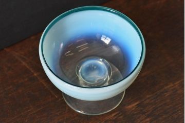 アンティーク雑貨　大正時代　青緑乳白暈し氷コップ(吹きガラス、和ガラス)(2)