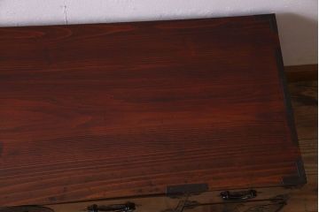 アンティーク家具　前面栗材　漆塗り!桜丸金具の時代箪笥ローボード(米沢箪笥、衣装箪笥、引き出し、テレビ台)(1)