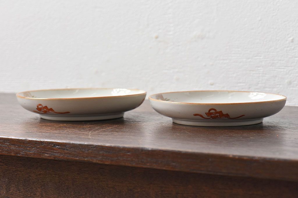 アンティーク雑貨　古民具・骨董　明治期　菖蒲文五寸皿2枚セット(1)