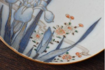 アンティーク雑貨　古民具・骨董　明治期　菖蒲文五寸皿2枚セット(1)