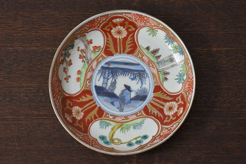 アンティーク雑貨　古民具・骨董　幕末明治期　色絵錦手六寸皿(伊万里)3枚セット