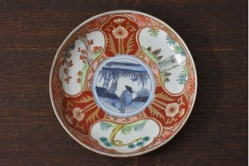 アンティーク雑貨　古民具・骨董　幕末明治期　色絵錦手六寸皿(伊万里)3枚セット