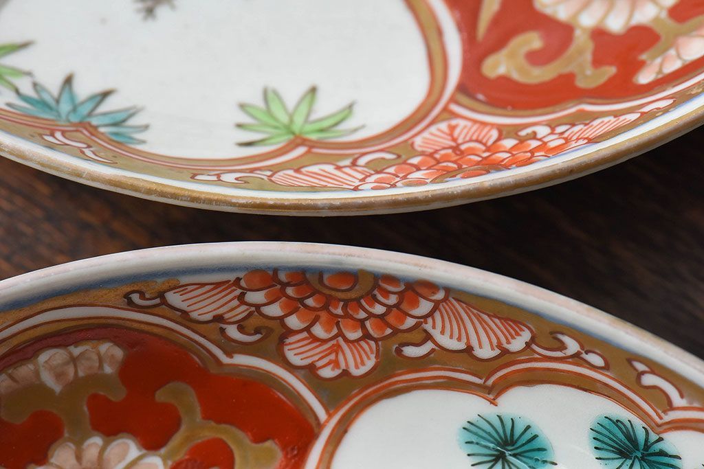 アンティーク雑貨　古民具・骨董　幕末明治期　色絵錦手六寸皿(伊万里)3枚セット