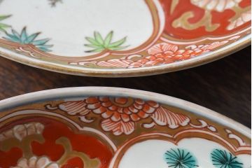 アンティーク雑貨　古民具・骨董　幕末明治期　色絵錦手六寸皿(伊万里)3枚セット
