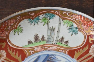 アンティーク雑貨　古民具・骨董　幕末明治期　色絵錦手六寸皿(伊万里)3枚セット