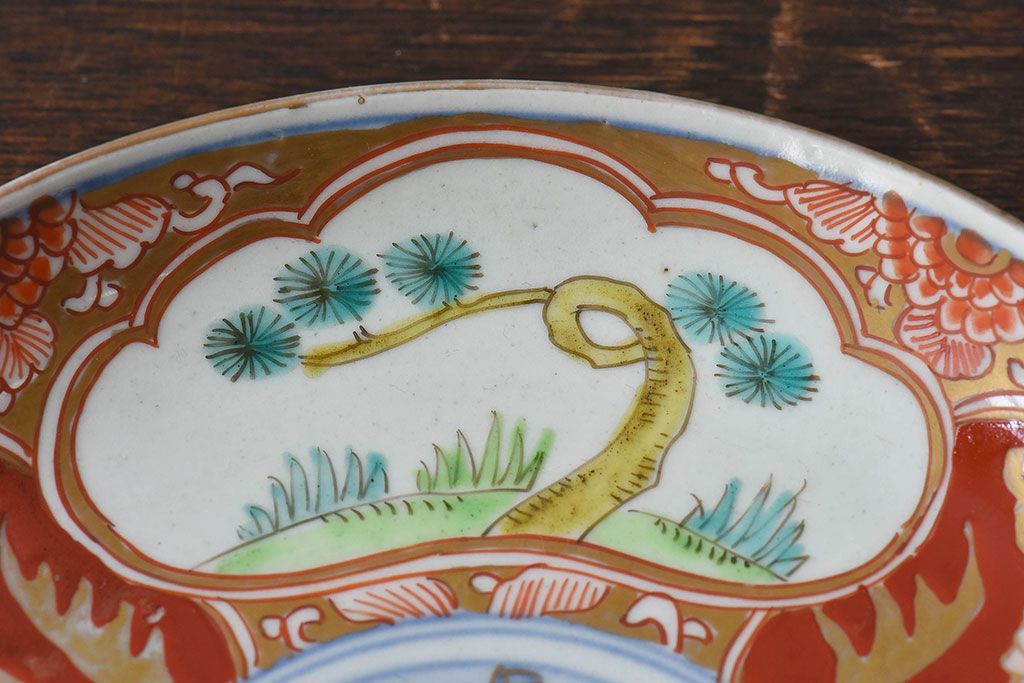 アンティーク雑貨　古民具・骨董　幕末明治期　色絵錦手六寸皿(伊万里)3枚セット