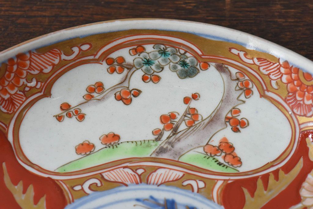 アンティーク雑貨　古民具・骨董　幕末明治期　色絵錦手六寸皿(伊万里)3枚セット