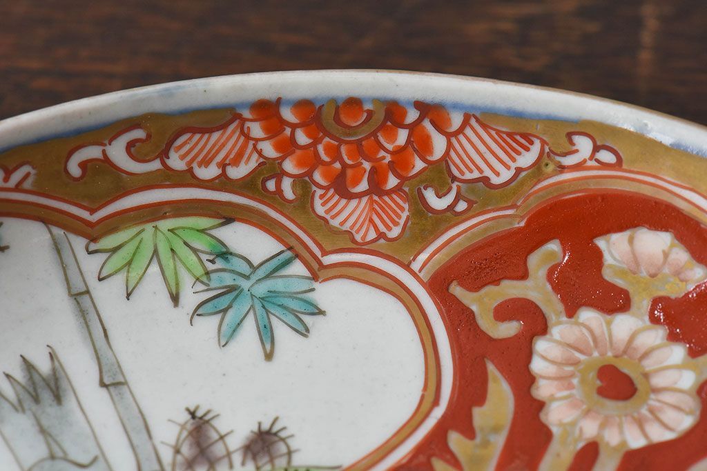 アンティーク雑貨　古民具・骨董　幕末明治期　色絵錦手六寸皿(伊万里)3枚セット