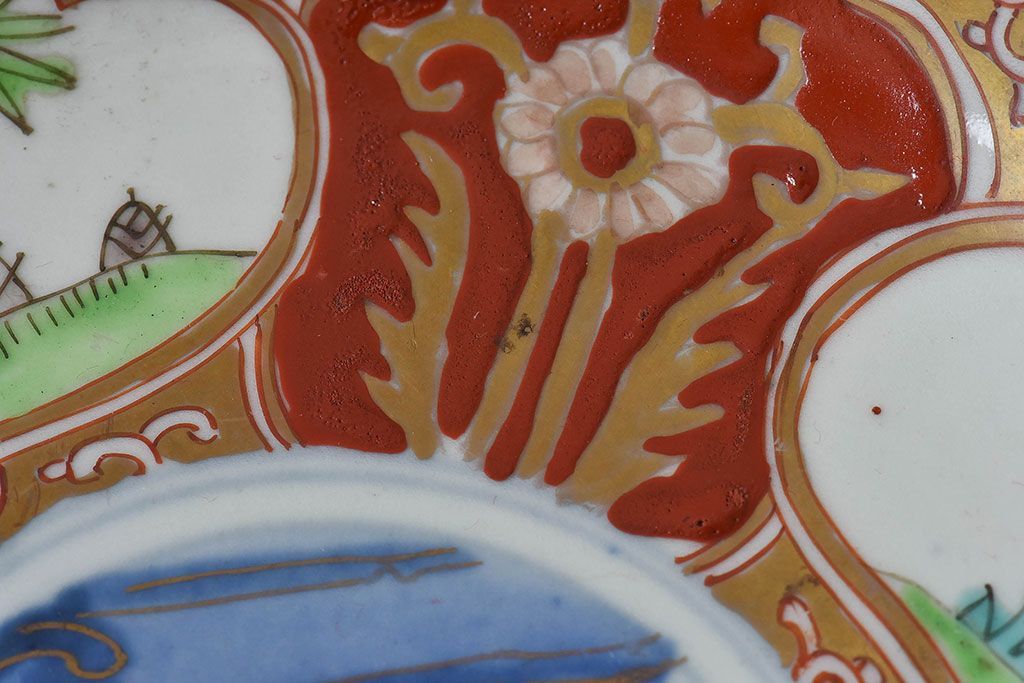 アンティーク雑貨　古民具・骨董　幕末明治期　色絵錦手六寸皿(伊万里)3枚セット