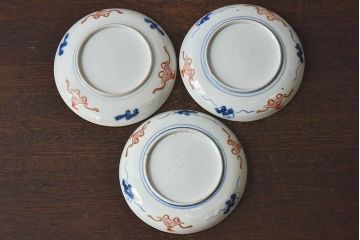アンティーク雑貨　古民具・骨董　幕末明治期　色絵錦手六寸皿(伊万里)3枚セット