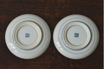 アンティーク雑貨　古民具・骨董　明治〜大正期　柳に燕文　染付皿2枚セット