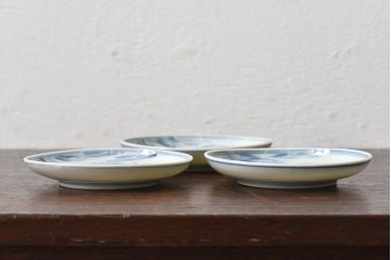 アンティーク雑貨　古民具・骨董　明治〜大正期　柳に燕文　染付皿3枚セット