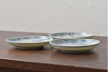 アンティーク雑貨　古民具・骨董　明治〜大正期　柳に燕文　染付皿3枚セット