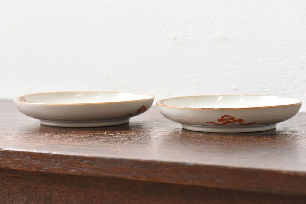 アンティーク雑貨　古民具・骨董　明治期　菖蒲文五寸皿2枚セット(2)