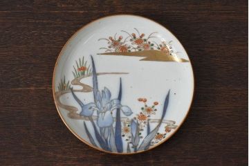 アンティーク雑貨　古民具・骨董　明治期　菖蒲文五寸皿2枚セット(2)