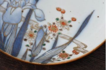 アンティーク雑貨　古民具・骨董　明治期　菖蒲文五寸皿2枚セット(2)