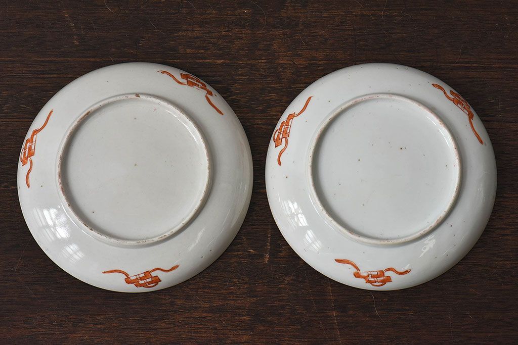 アンティーク雑貨　古民具・骨董　明治期　菖蒲文五寸皿2枚セット(2)