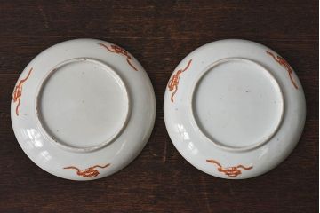 アンティーク雑貨　古民具・骨董　明治期　菖蒲文五寸皿2枚セット(2)