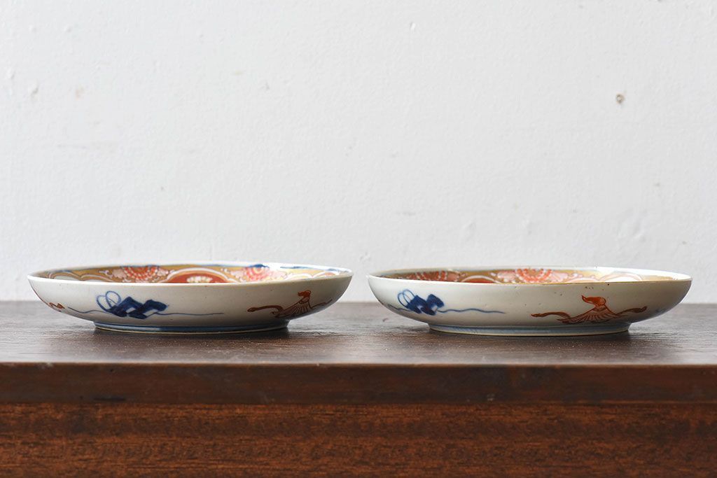 アンティーク雑貨　古民具・骨董　幕末明治期　色絵錦手六寸皿(伊万里)2枚セット(1)