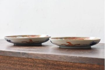 アンティーク雑貨　古民具・骨董　幕末明治期　色絵錦手六寸皿(伊万里)2枚セット(1)