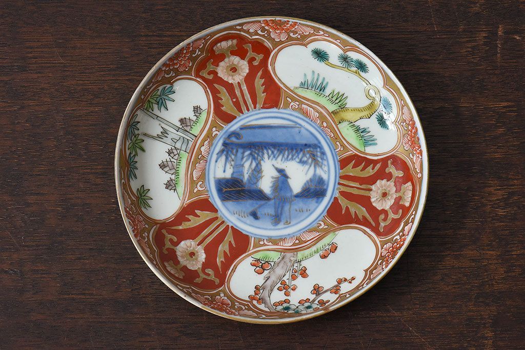 アンティーク雑貨　古民具・骨董　幕末明治期　色絵錦手六寸皿(伊万里)2枚セット(1)