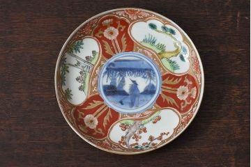 アンティーク雑貨　古民具・骨董　幕末明治期　色絵錦手六寸皿(伊万里)2枚セット(1)